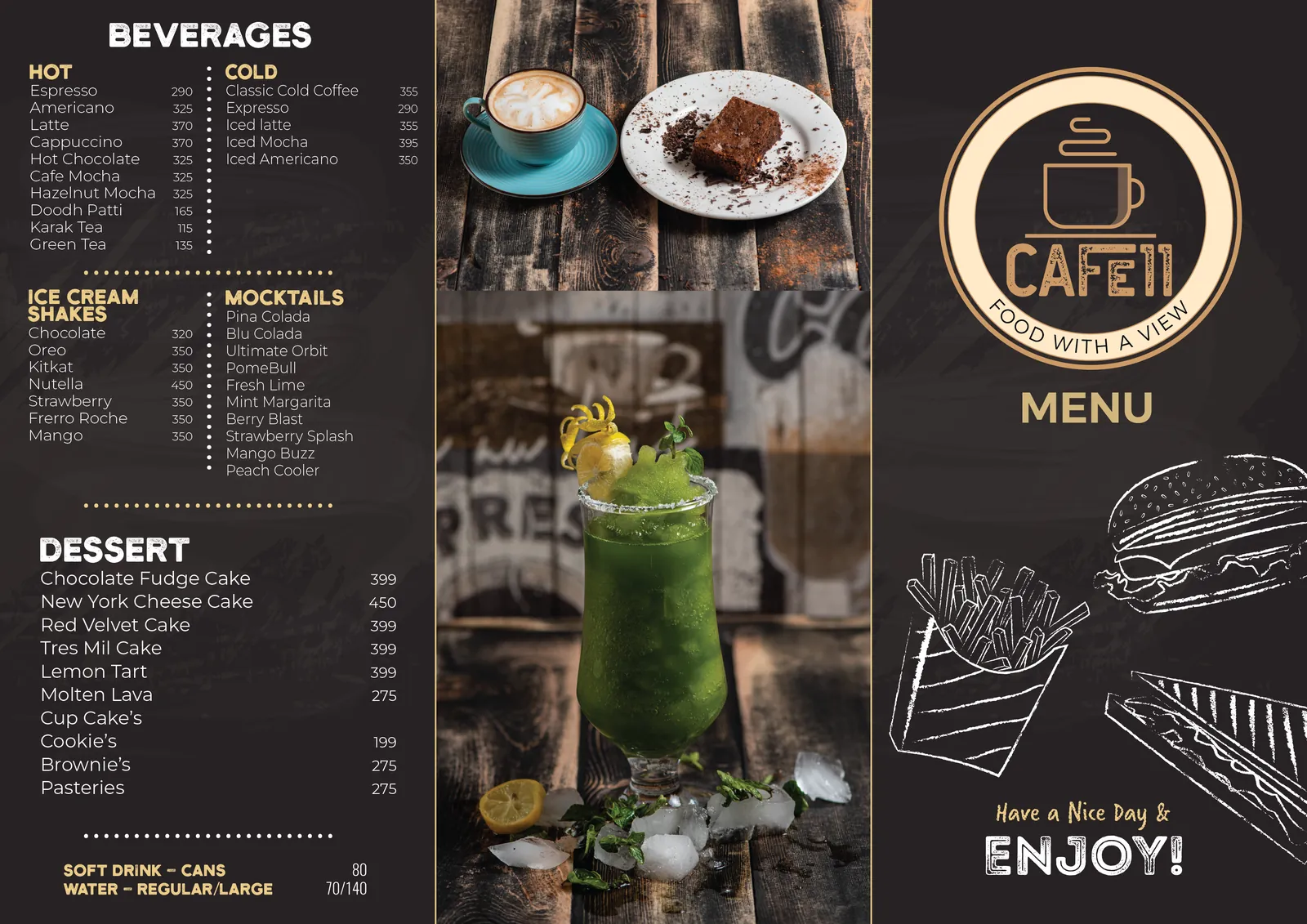 Cafe 11 — two-fold menu, A4 to DL